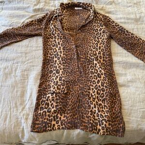 Equipment Brown Leopard Long Sleeve Dress